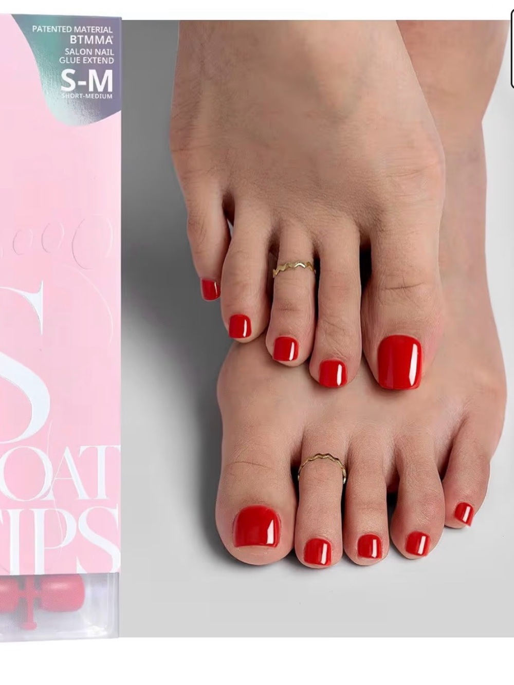 Classic Red Press-On Toe Nails for Women - Salon Finish - Picture 1 of 4